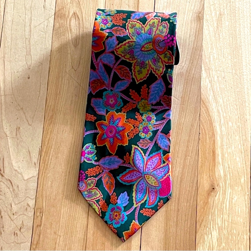 Kenzo Colorful Floral Print Silk Tie - Picture 3 of 16